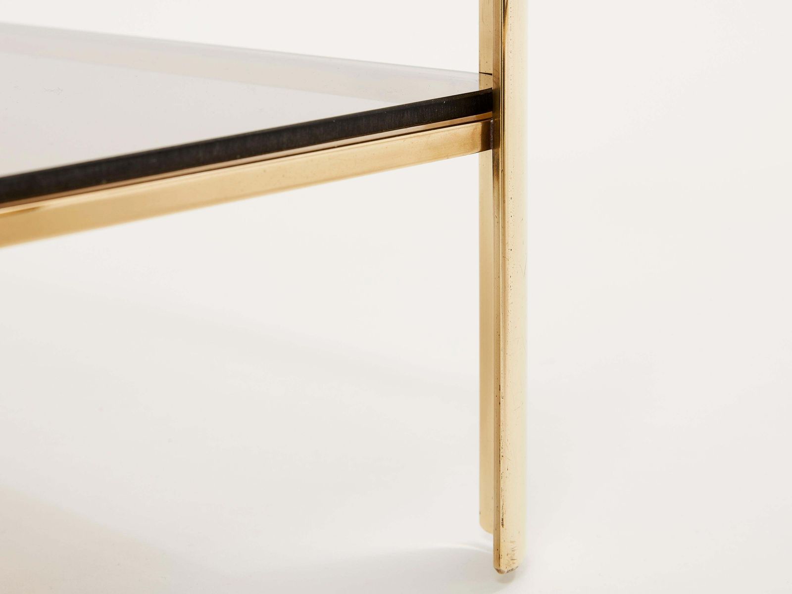 Furniture Pair Of Two Tier Bronze End Tables By Jacques Quinet For Broncz, 1960s photo