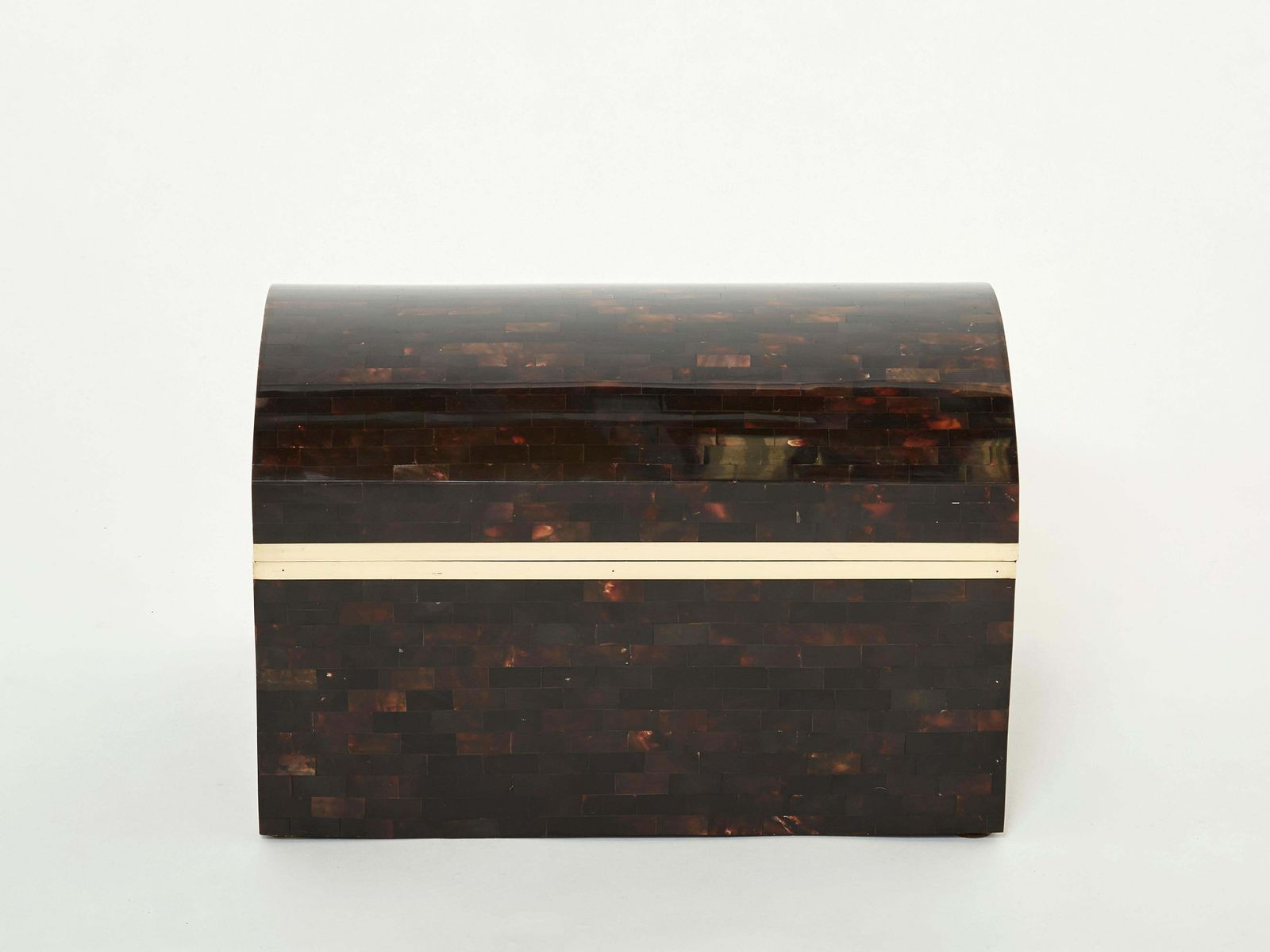 Midcentury Italian Horn Marquetry Brass Trunk Box, 1960 photo for sale