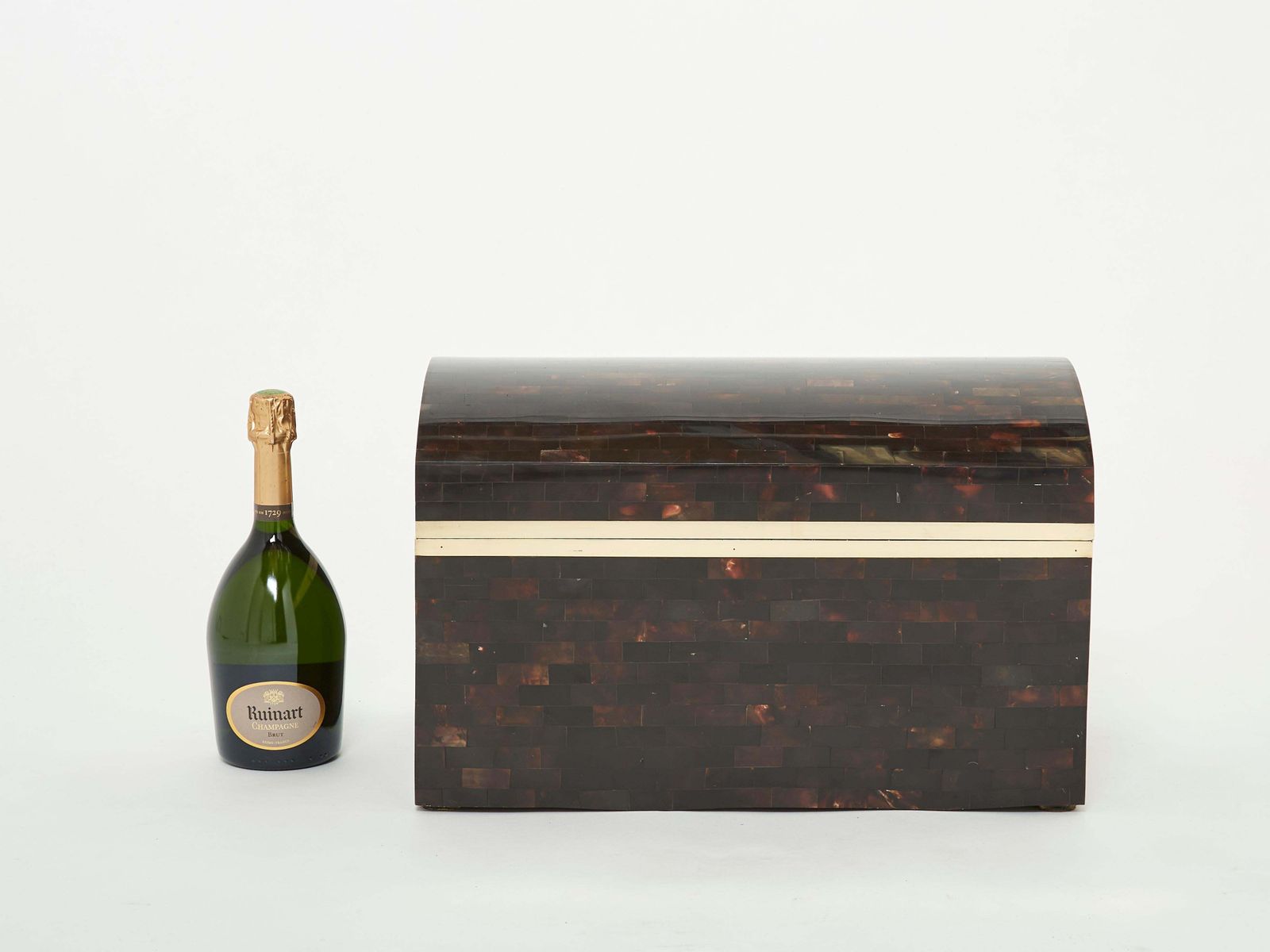 photo furniture Midcentury Italian Horn Marquetry Brass Trunk Box, 1960