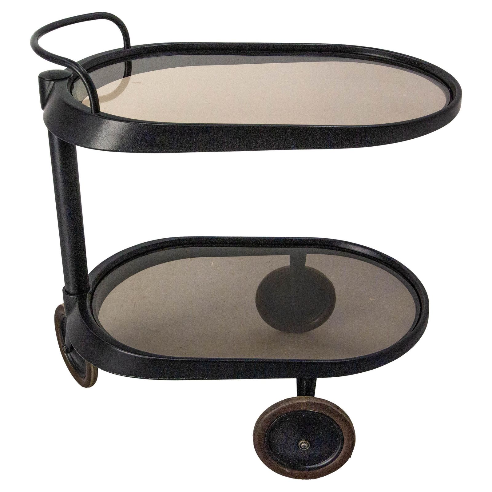 Italian Smoked Glass & Metal Serving Trolley By Enzo Mari For Alessi, Circa 1980