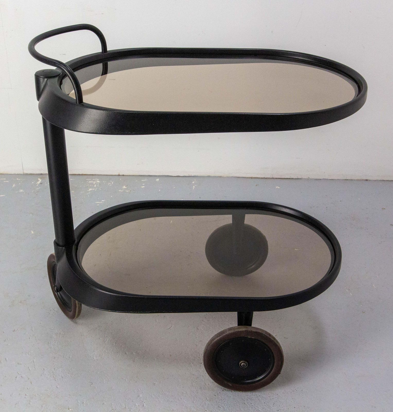Italian Smoked Glass & Metal Serving Trolley By Enzo Mari For Alessi, Circa 1980 photo for sale