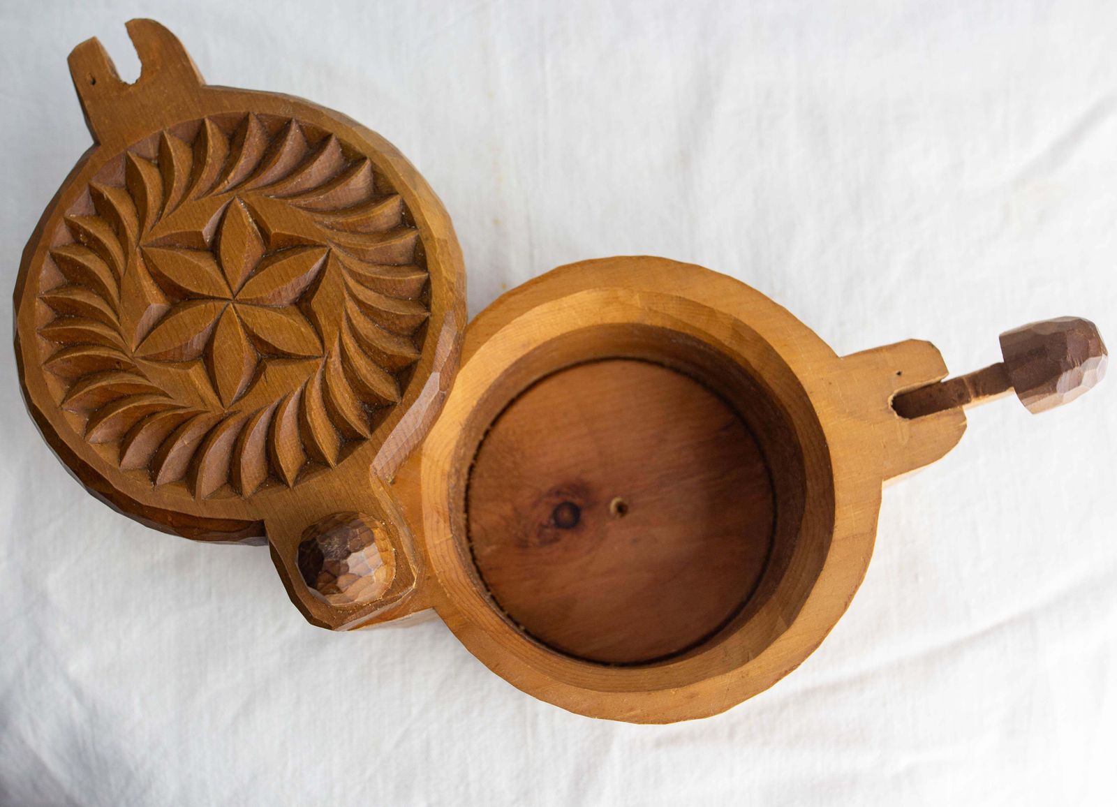 French Salt Box Hand Carved In Cembro Pine Brutalist Style, Circa 1950 photo vintage