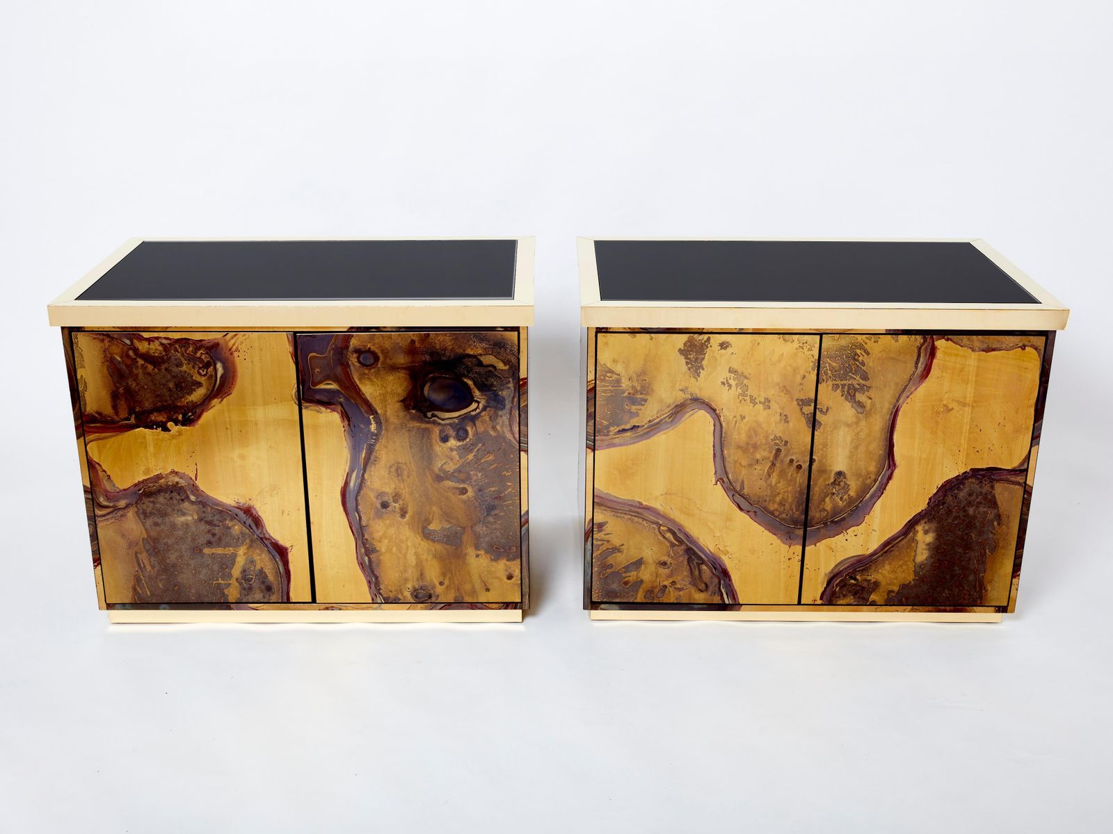 Paire de buffets en laiton oxydé par Isabelle et Richard Faure, années 1970 photo furniture