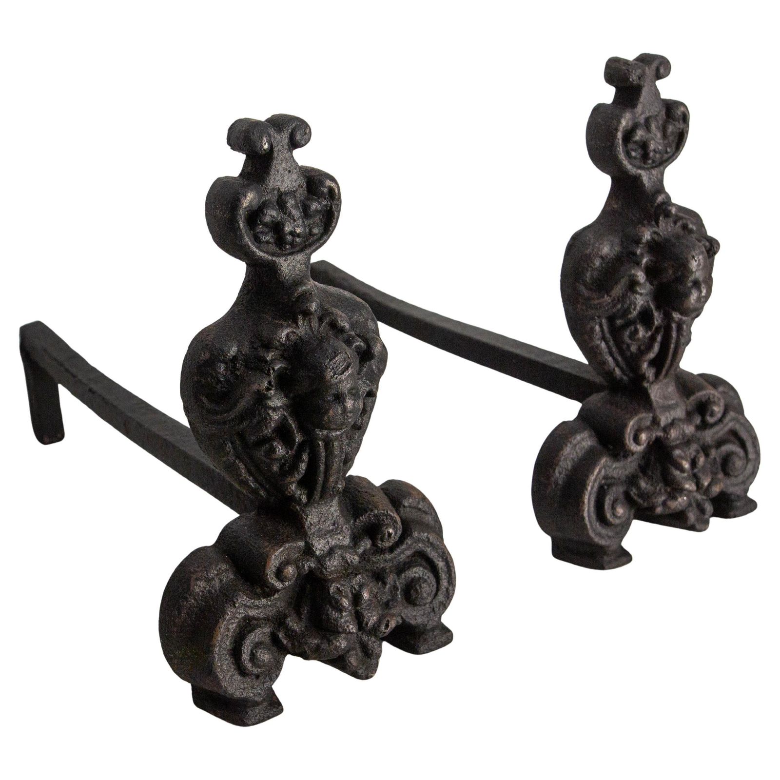 Pair Of Louis XV Fire Dogs Wrought Iron Andirons, France, 18th Century