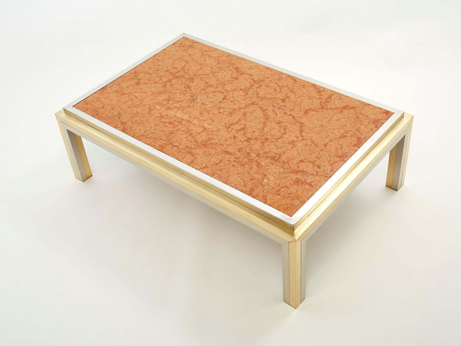 Italian Brass Chrome Red Marble Coffee Table Romeo Rega, 1970s photo furniture