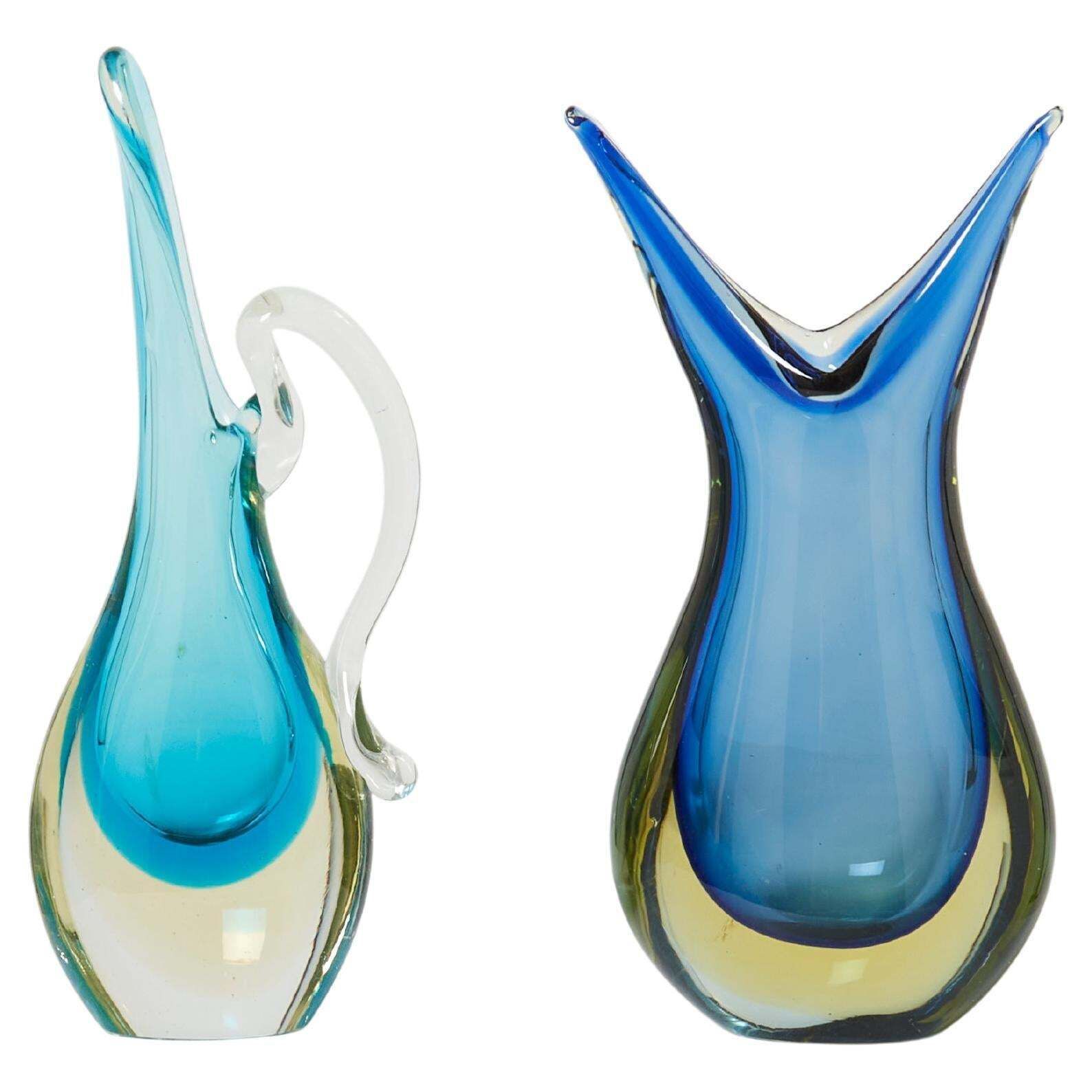 Set Of Two Small Vases Sommerso Murano Glass, 1970s