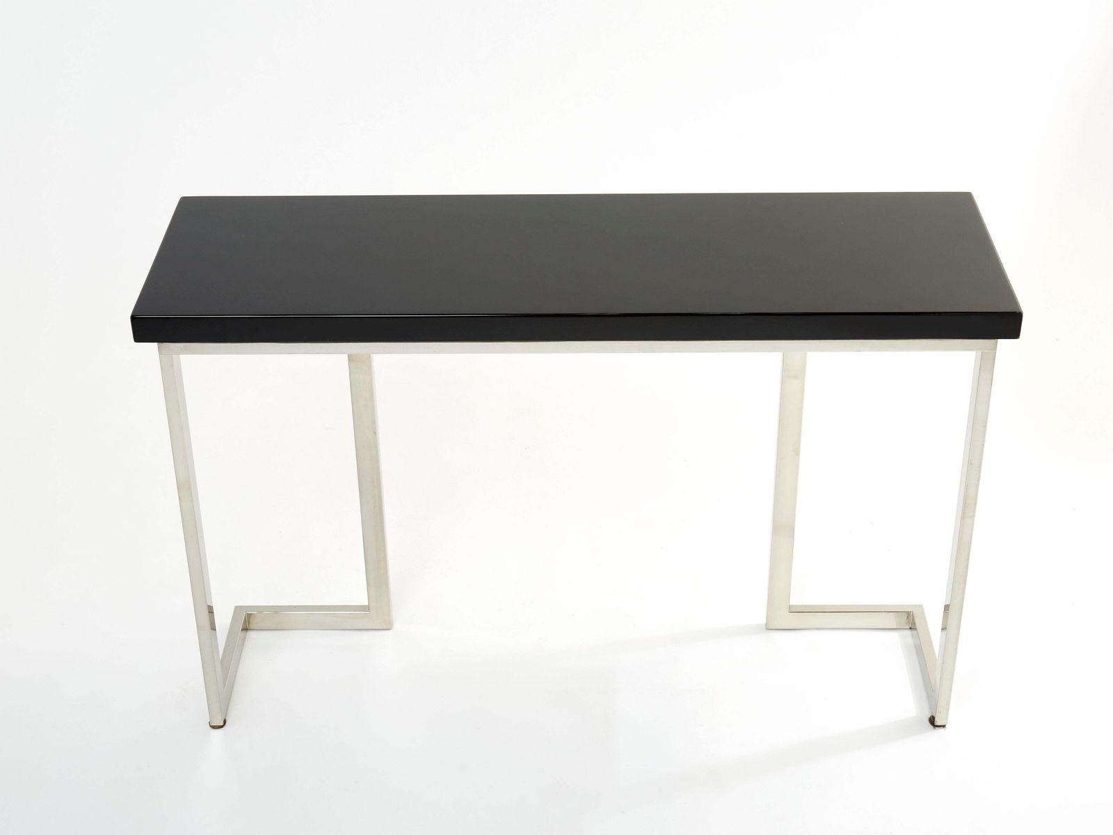 photo for sale Guy Lefevre For Maison Jansen Black Lacquer Chrome Console Table 1970s