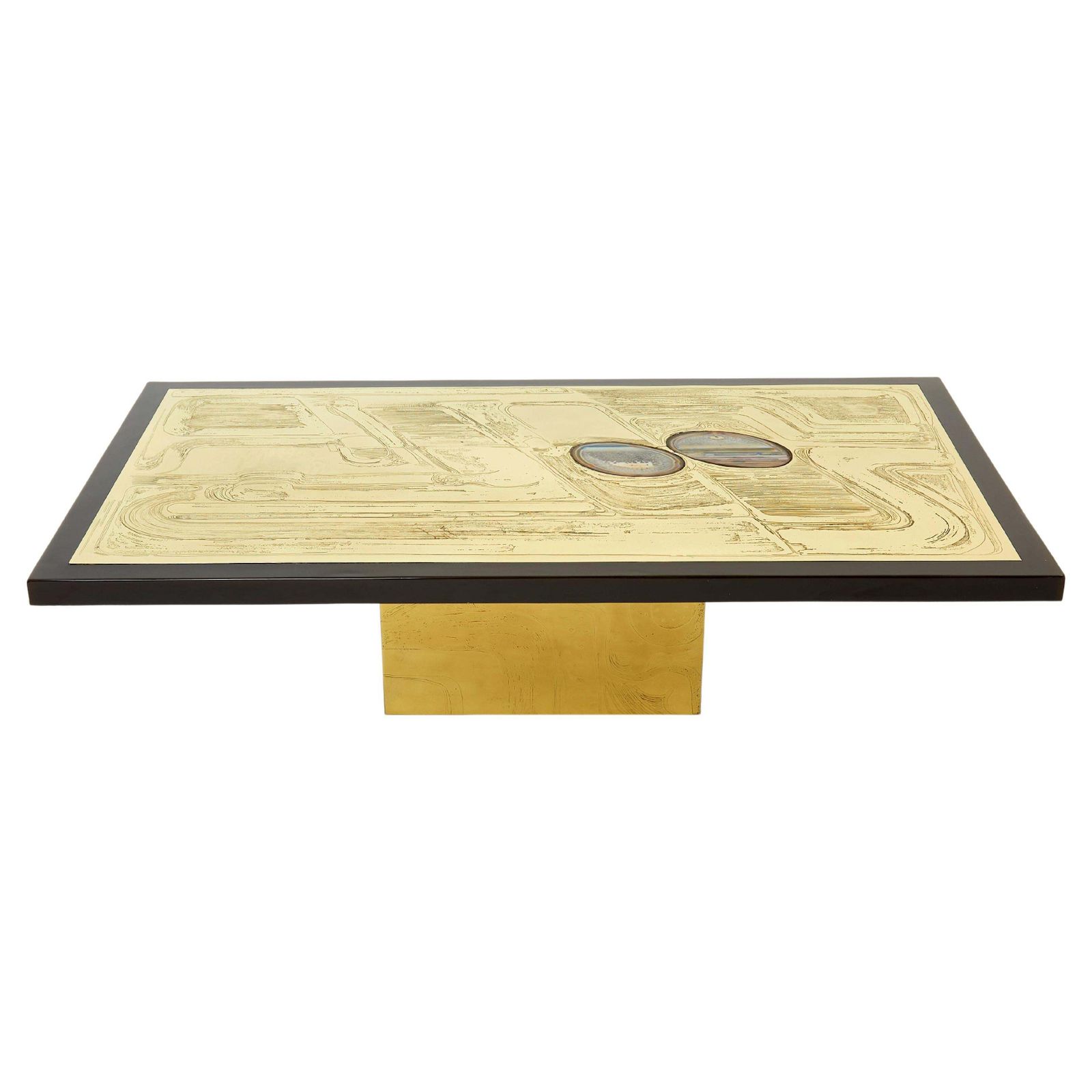 Christian Krekels Signed Belgian Etched Brass Agate Coffee Table, 1979