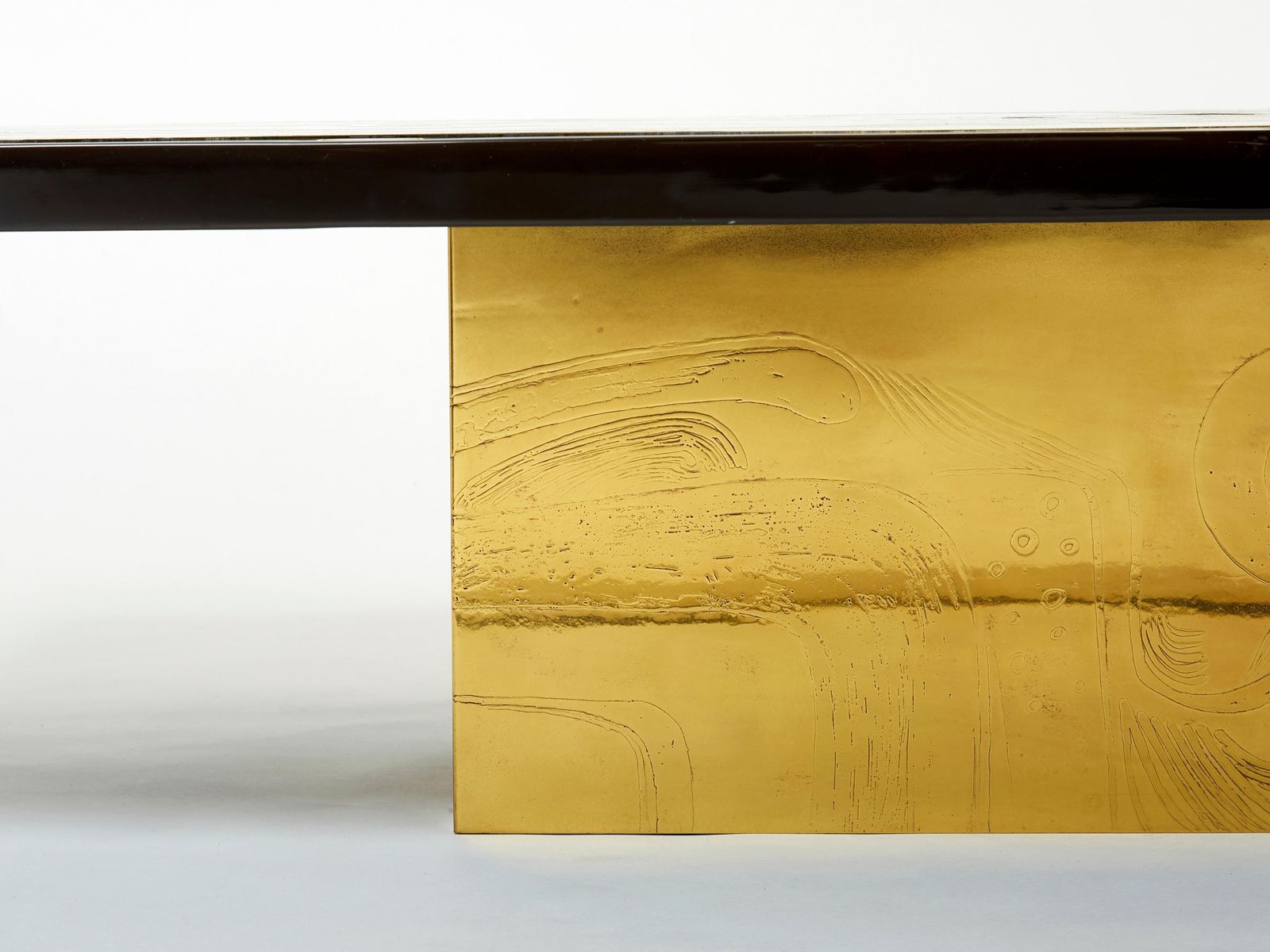 31160.0 Christian Krekels Signed Belgian Etched Brass Agate Coffee Table, 1979 photo