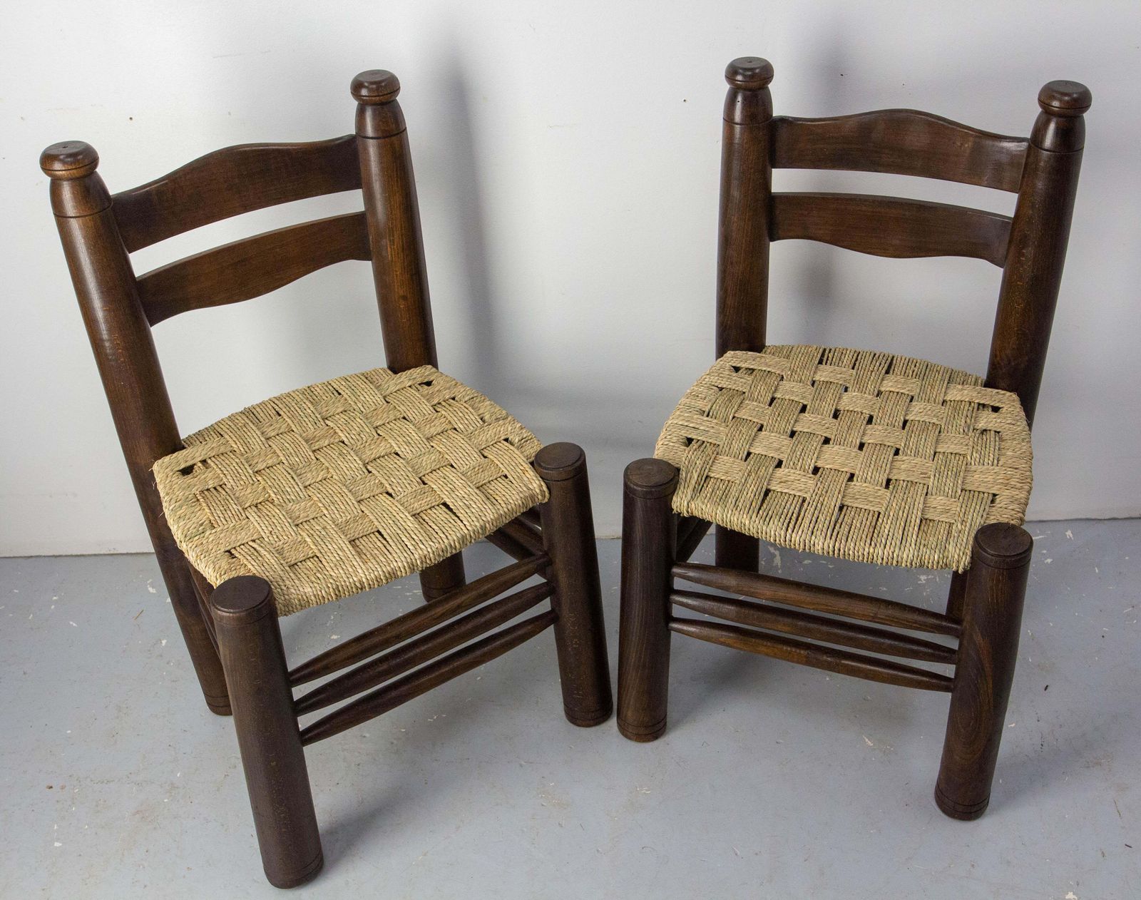 French Pair Of Ash Wood & Straw Chairs By Dudouyt, Circa 1940 photo for sale
