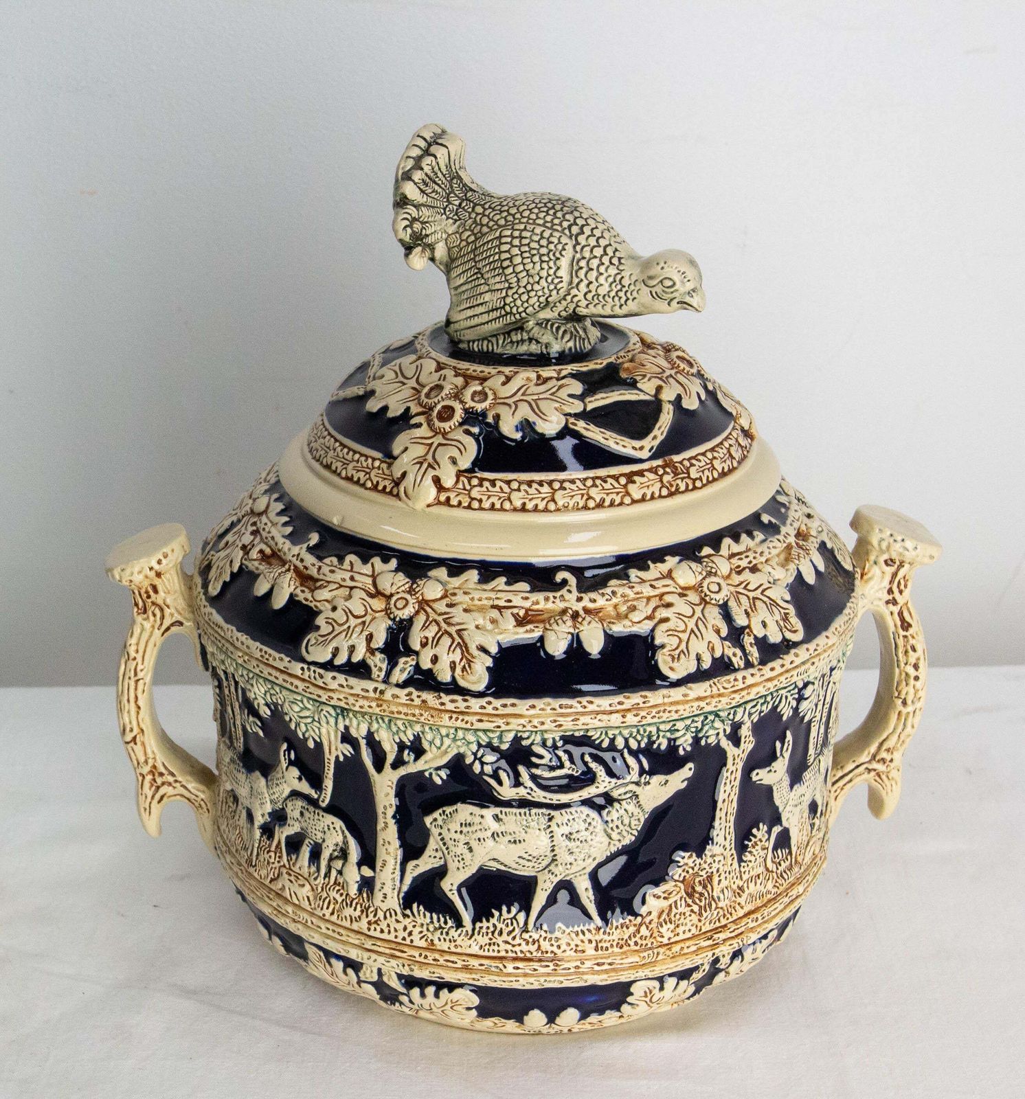 German Scharzwald Art Nouveau Stoneware Centerpiece Hunt Scenes, Circa 1900 photo furniture