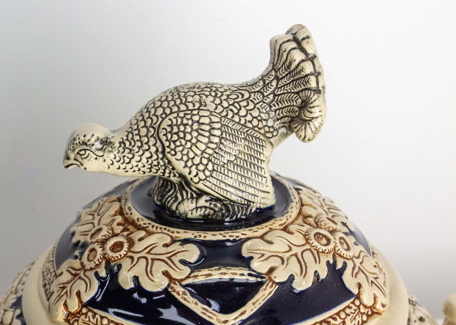 German Scharzwald Art Nouveau Stoneware Centerpiece Hunt Scenes, Circa 1900 photo buy