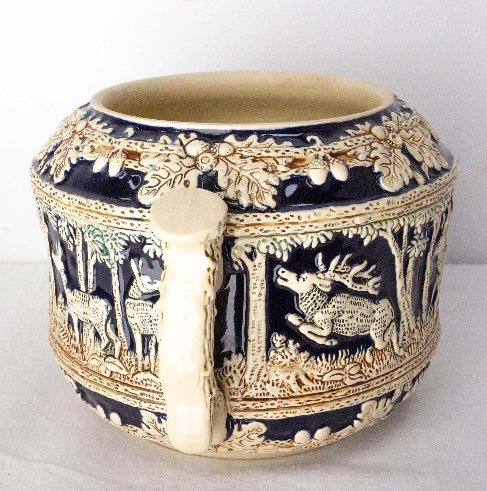 German Scharzwald Art Nouveau Stoneware Centerpiece Hunt Scenes, Circa 1900 photo vintage