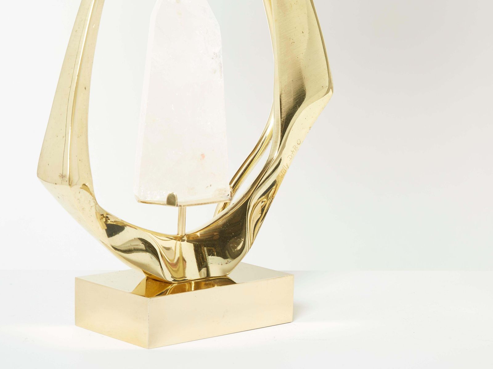 Paire de lampes de table en laiton et cristal de roche signées Willy Daro, 1970 photo for sale