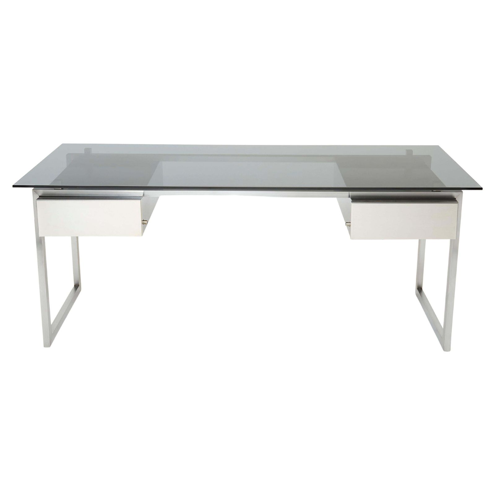Table bureau Patrice Maffei pour Kappa en acier brossé et verre fumé, années 1970