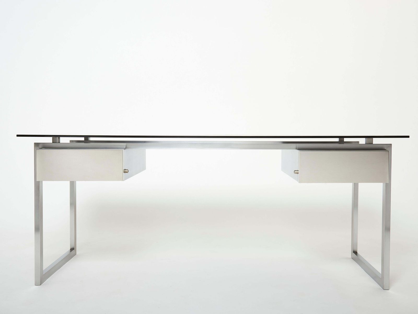 Desk Table Patrice Maffei For Kappa Brushed Steel Smoked Glass 1970 photo furniture