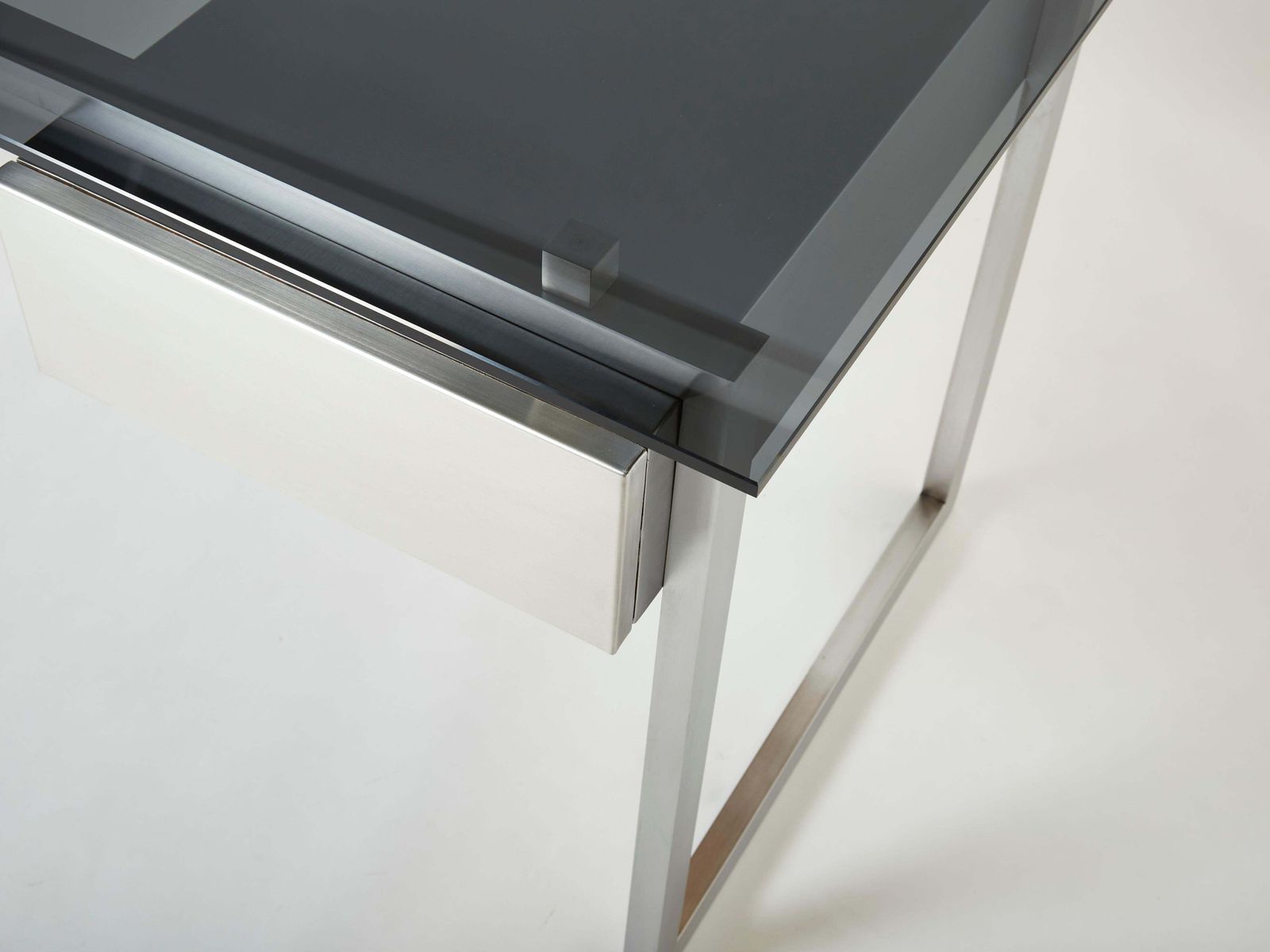 Desk Table Patrice Maffei For Kappa Brushed Steel Smoked Glass 1970 photo 13167.0