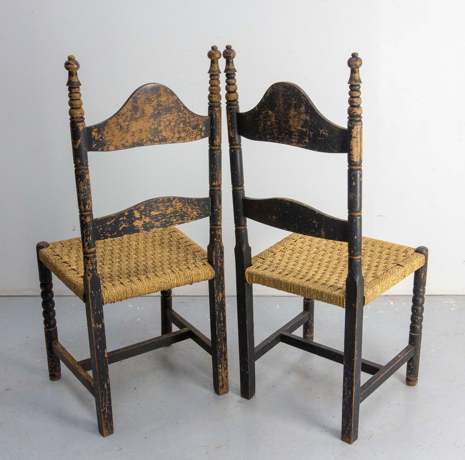 Two French Hand Painted Side Chairs Rush Seats Country Style, 19th Century photo buy