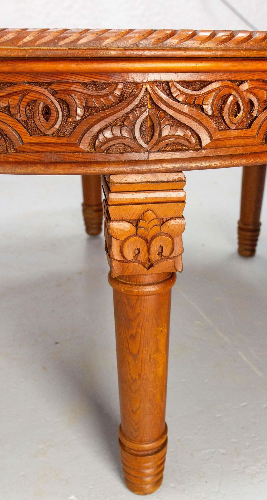 Moroccan Central Or Coffee Atlas Cedar Table Hand Carved 20th Mid Century photo vintage