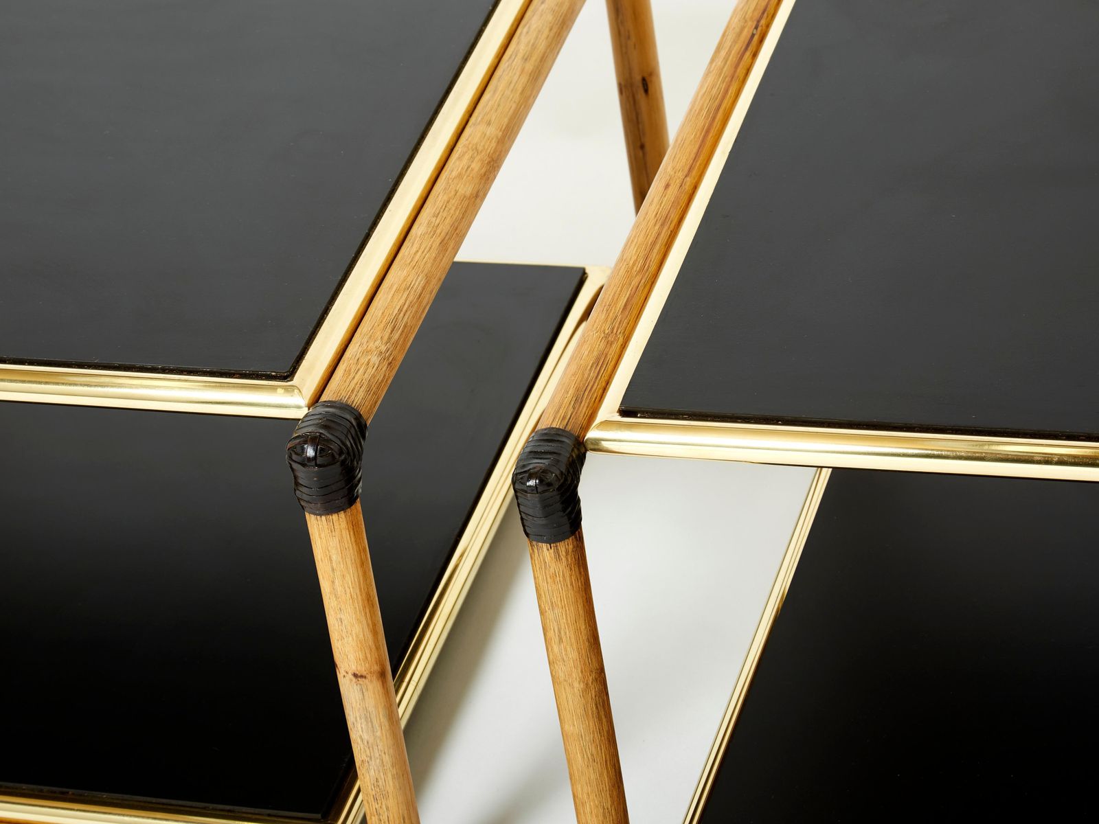 Pair Of Italian Alberto Smania Bamboo Brass Black Wood Side Tables 1970s photo Furniture