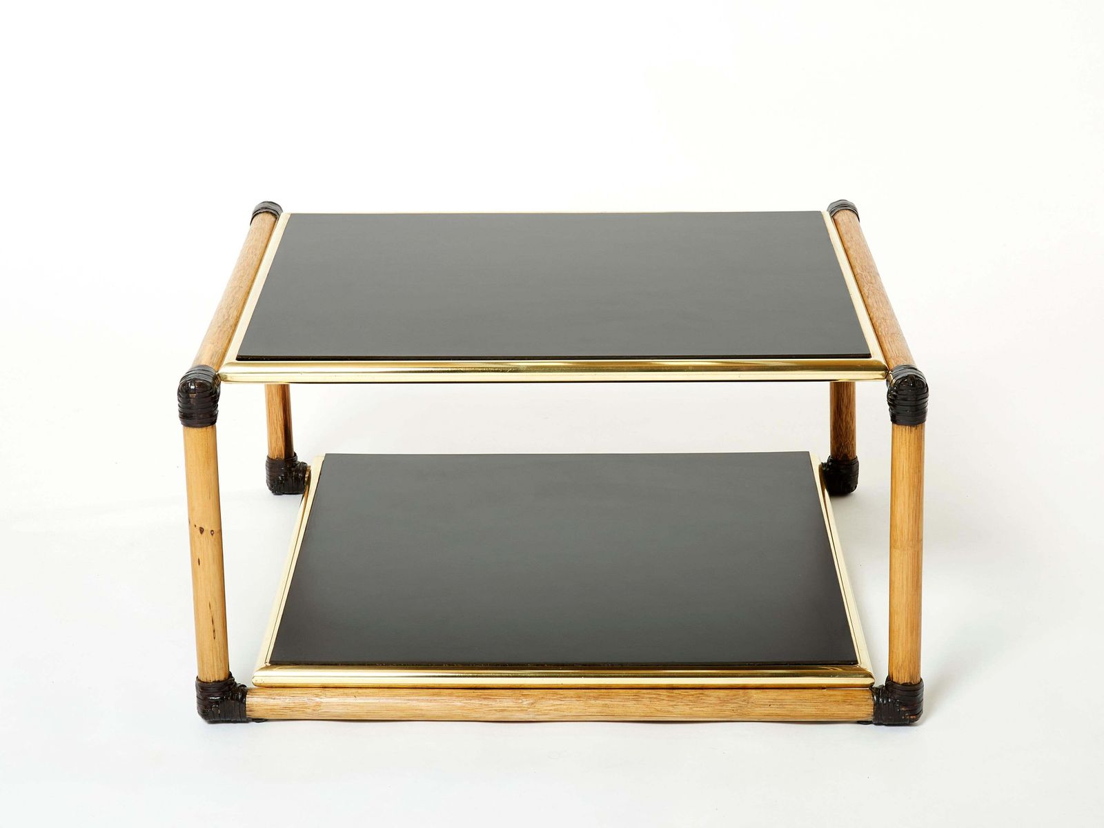 photo furniture Tables d'appoint Alberto Smania en bambou, laiton et bois noir, Italie, années 1970