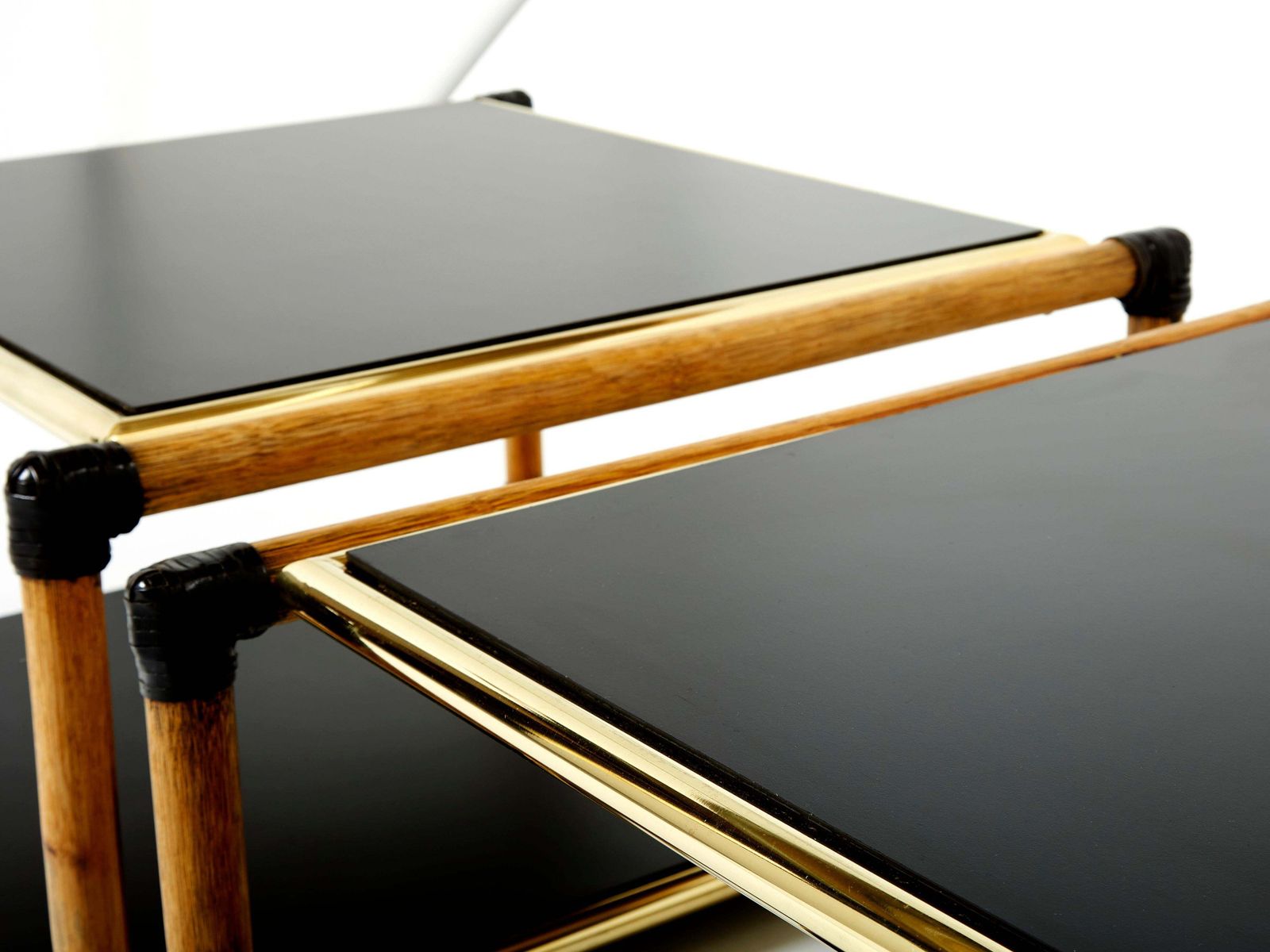 photo buy Tables d'appoint Alberto Smania en bambou, laiton et bois noir, Italie, années 1970