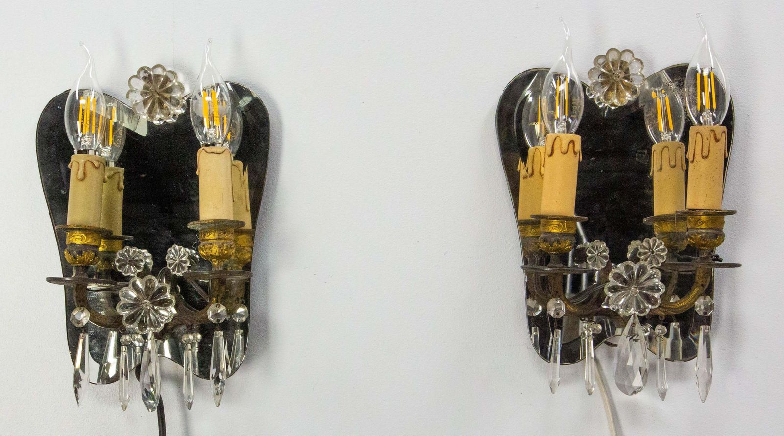Pair Of Bronze & Mirror Double Sconces From Louis XV Style Circa 1960 photo furniture