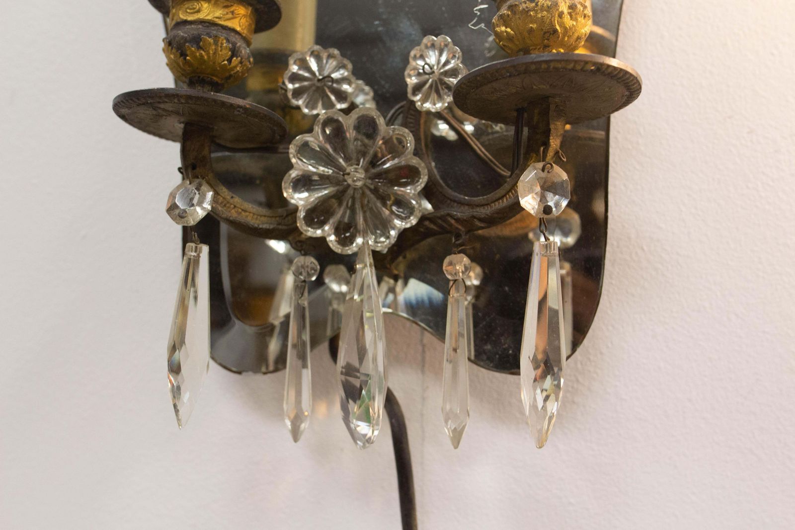 Pair Of Bronze & Mirror Double Sconces From Louis XV Style Circa 1960 photo 575.0