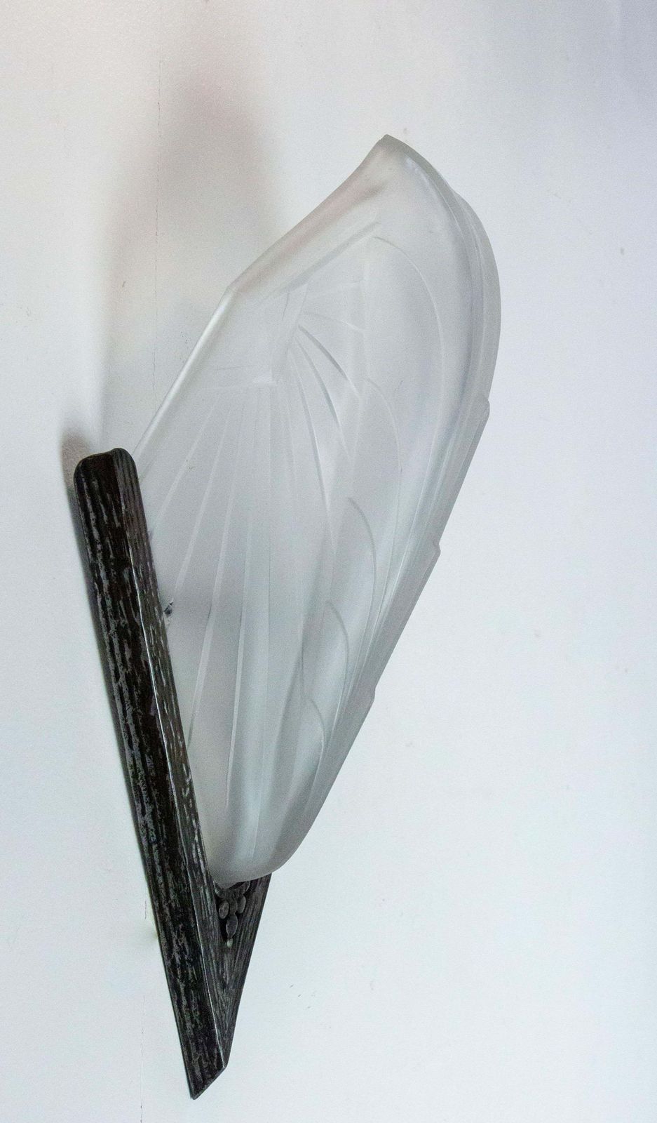 Wall Sconce Art Deco Frozen Iron & Glass Signed Ejg (J Gauthier) C. 1930  French photo buy