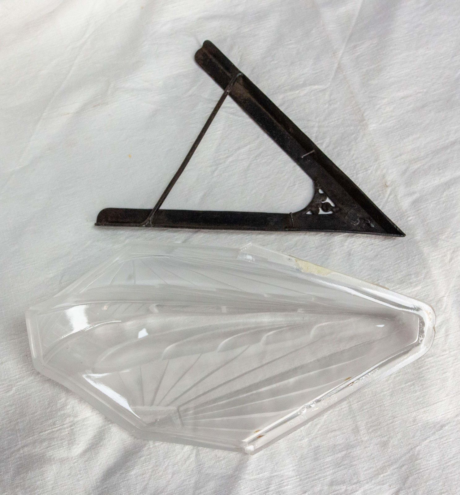 photo for sale Wall Sconce Art Deco Frozen Iron & Glass Signed Ejg (J Gauthier) C. 1930  French
