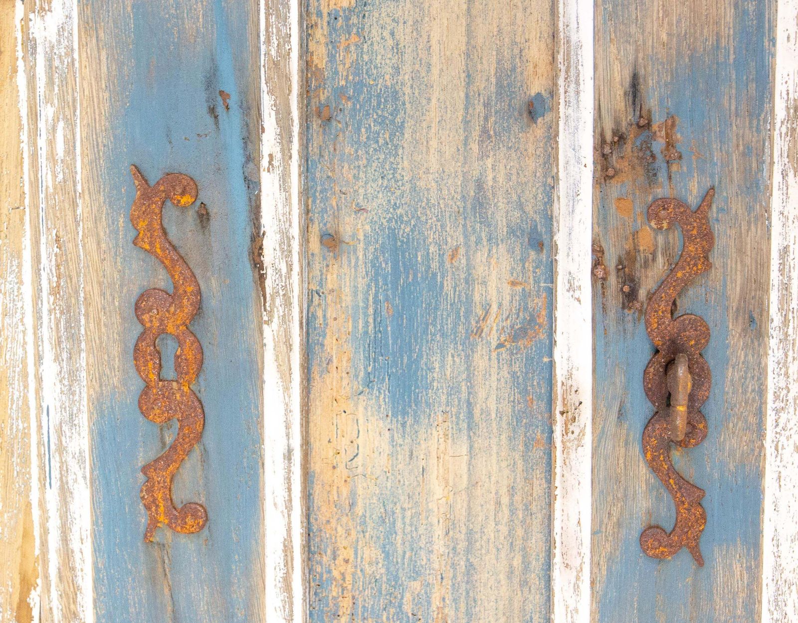French Antique Oak & Iron Low Buffet Blue & White Patinated 18th Century photo buy