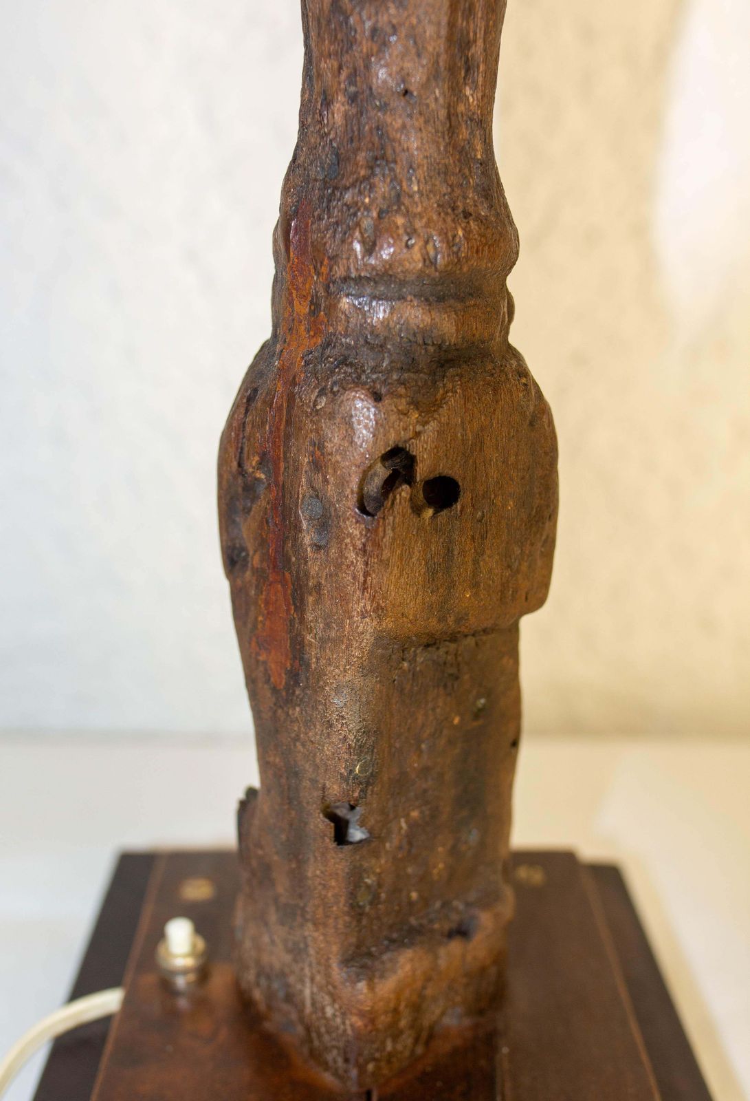 French Antique Table Lamp Made With A Boat Wood Rudder, Late 19th Century photo vintage