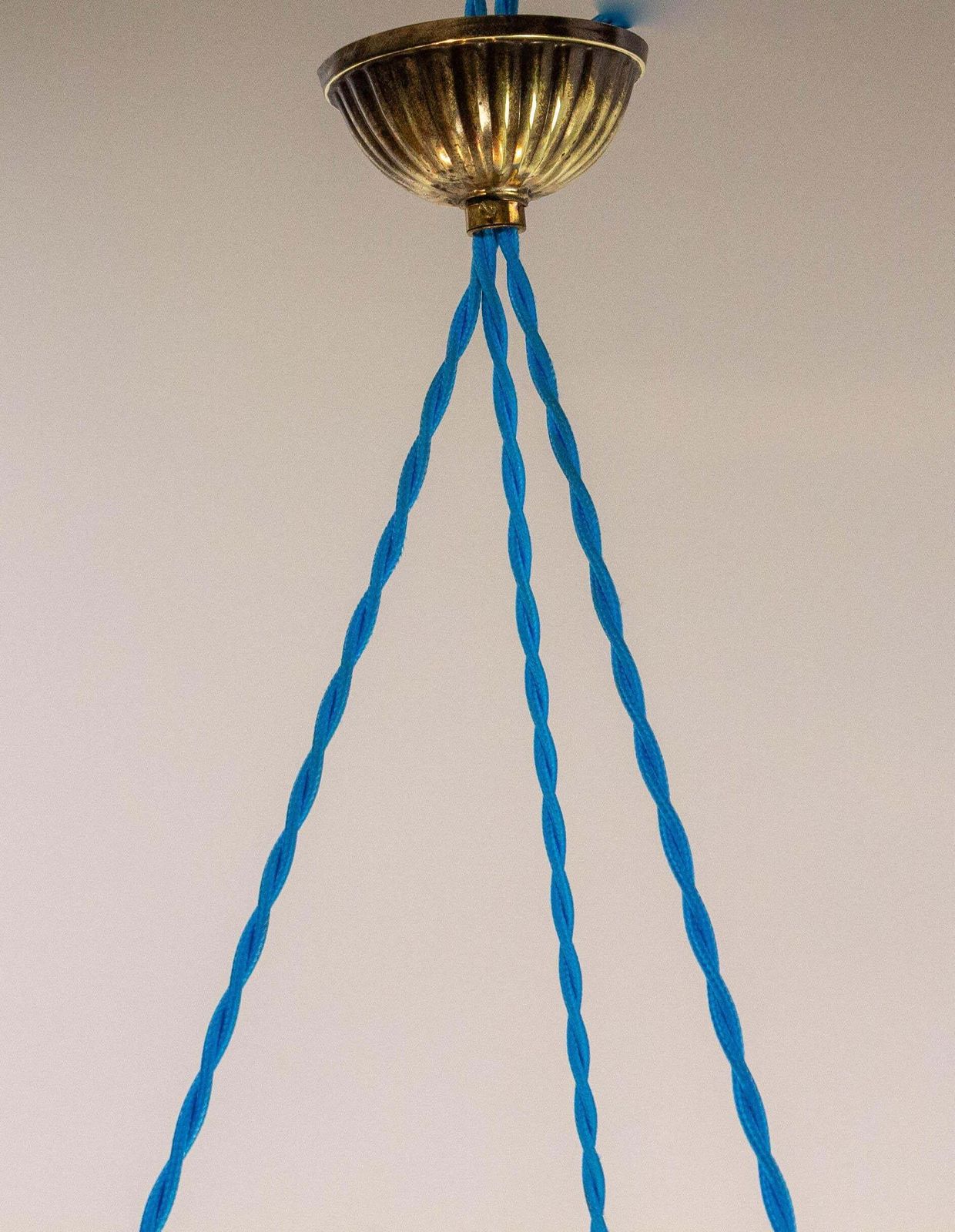 photo furniture French Art Deco Lustre Blue Glass Ceiling Pendant Chandelier, Circa 1930