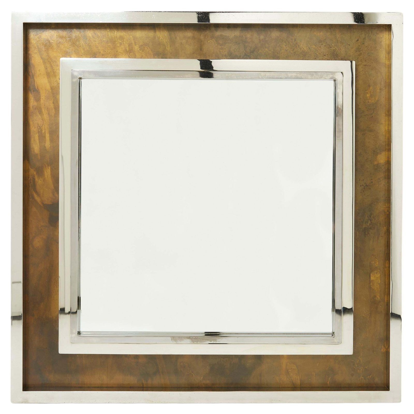 Grand miroir industriel en métal chromé et cuivré Belgo Chrome, années 1970