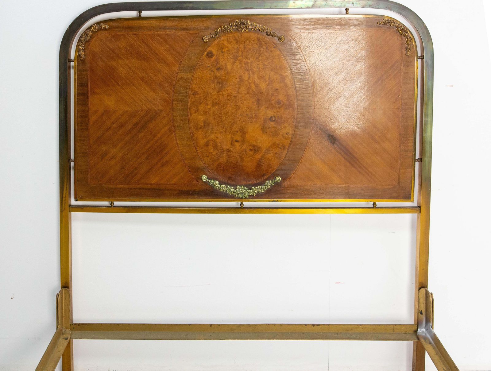 French Bed Classical Style Burl Walnut Copper & Brass Circa 1900 photo buy