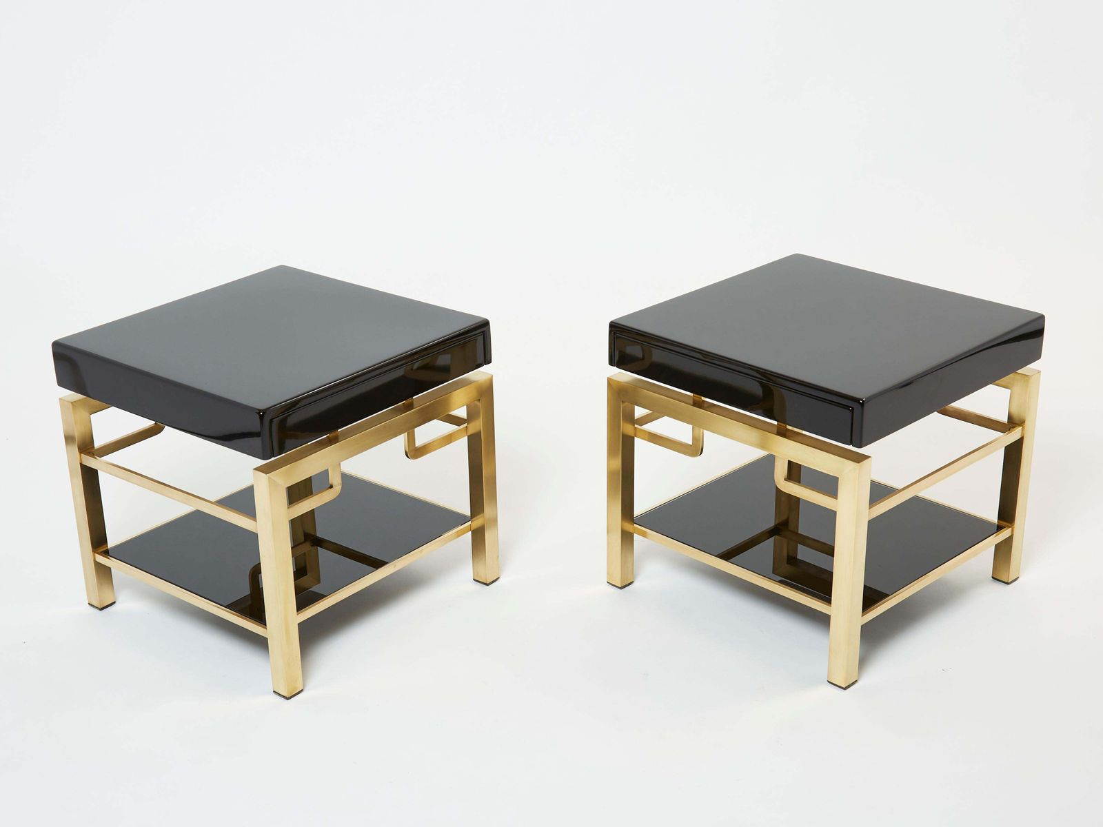Black Lacquer Brass Two Tier End Tables Guy Lefevre For Maison Jansen, 1970s photo 10972.0