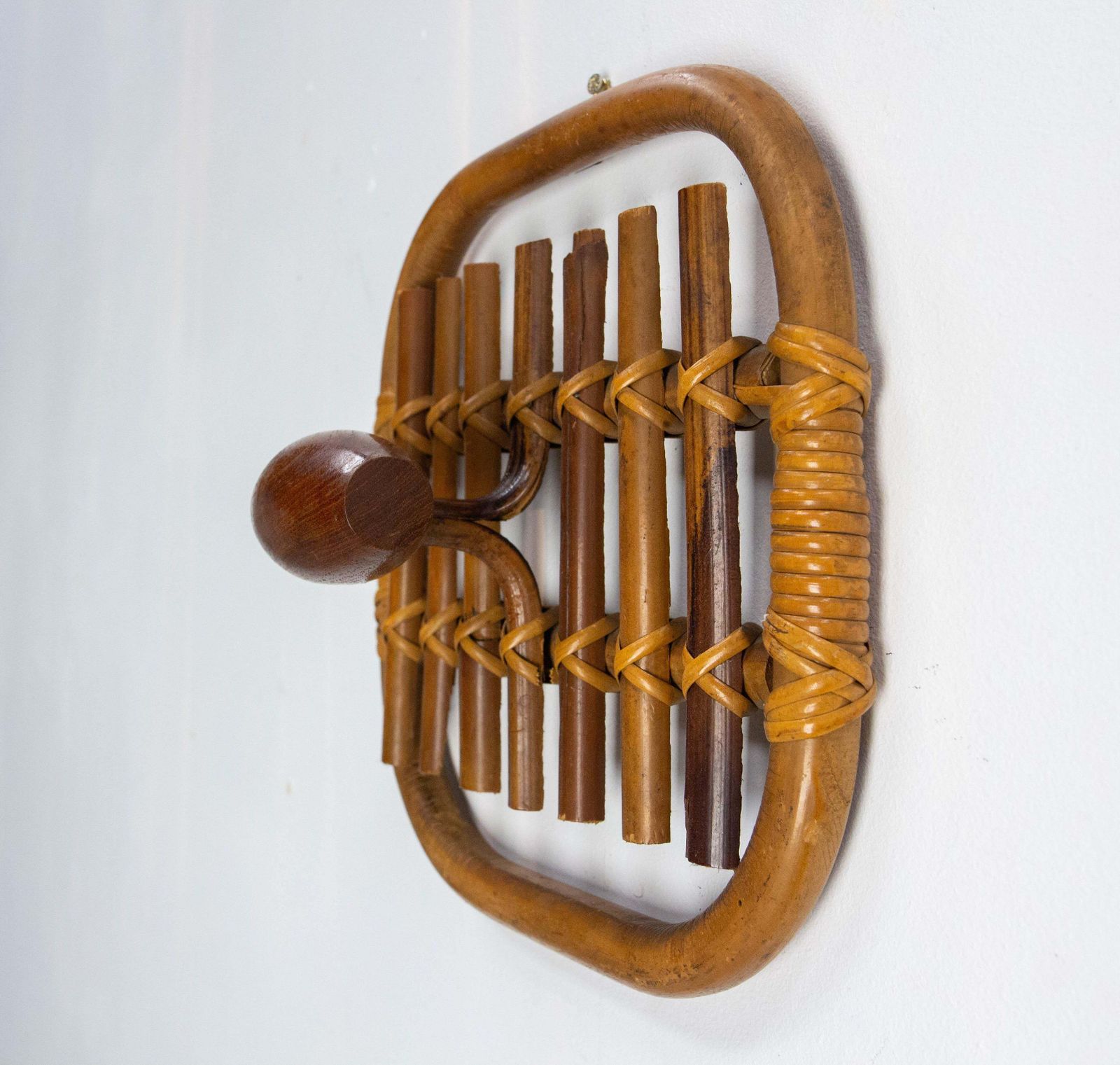Pair Of Olaf Von Bohr Wall Hooks Rattan Circa 1960 photo vinterior