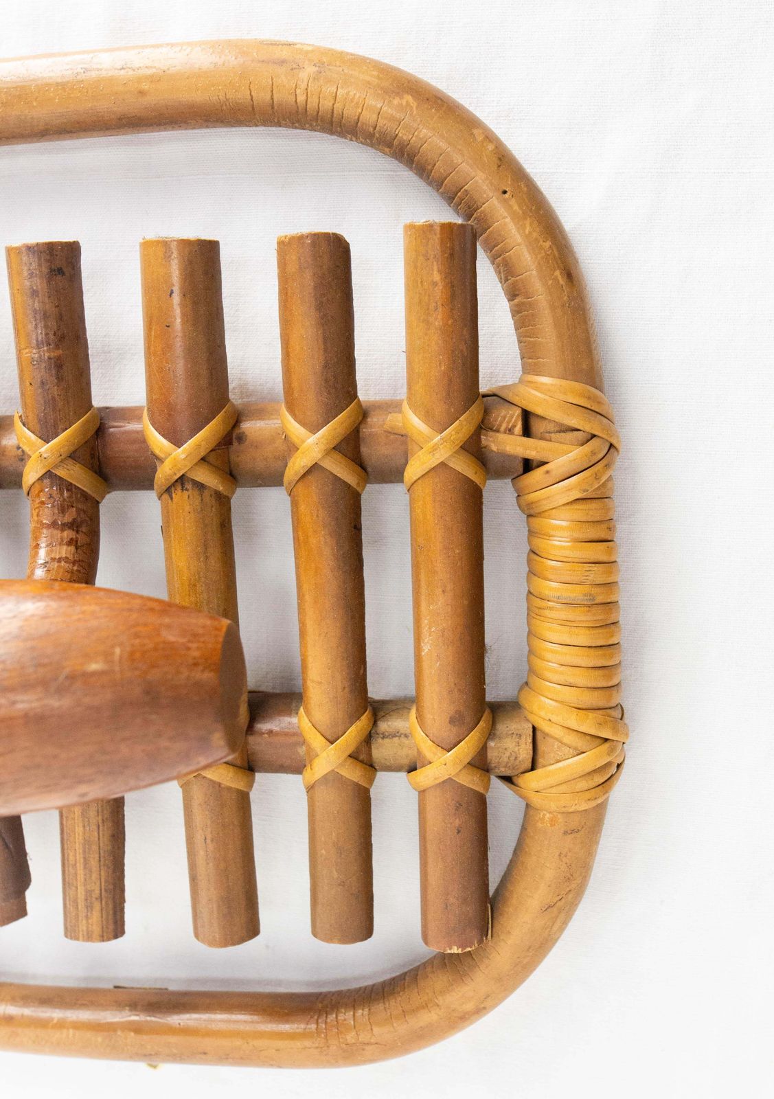 Pair Of Olaf Von Bohr Wall Hooks Rattan Circa 1960 photo vintage