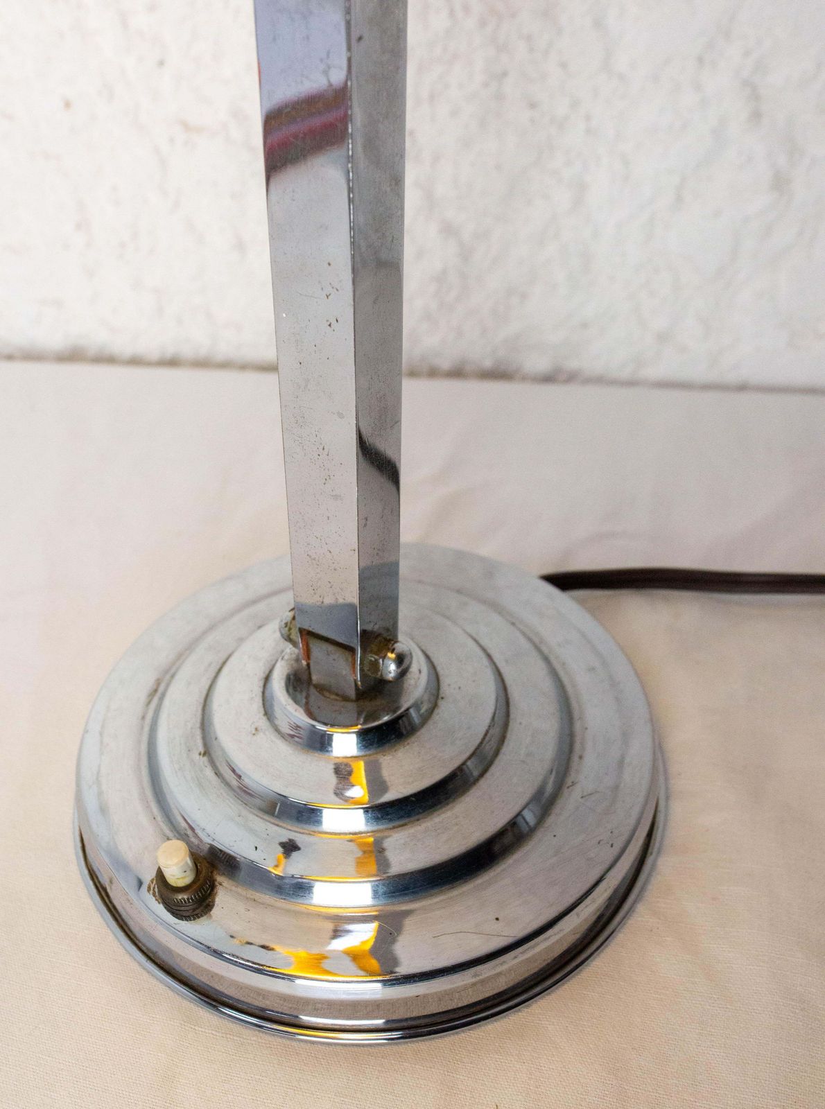 Art Deco Chrome Blue & Yellow Painted Glass Table Lamp, French, Circa 1930 photo buy