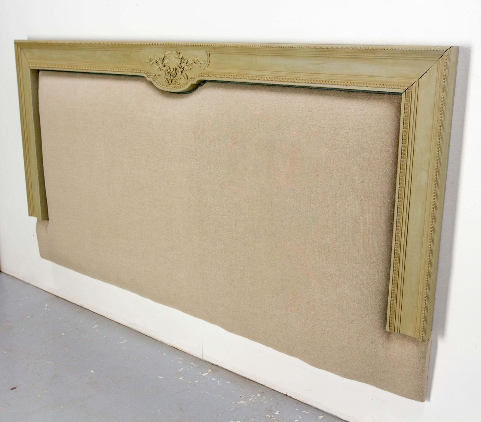 French Louis XVI Style Linen Head Board Made From A  Early 20th Century Wood Bed photo Furniture