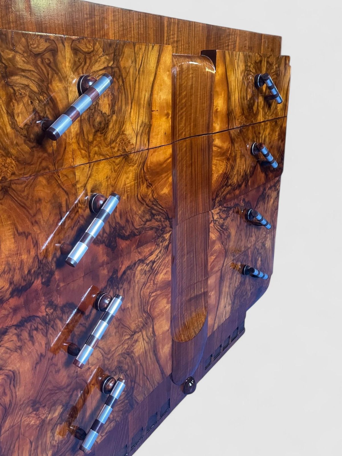 photo buy Italian Art Deco' Sideboard Or Chest Of Drawers In Walnut, Italy 1930s
