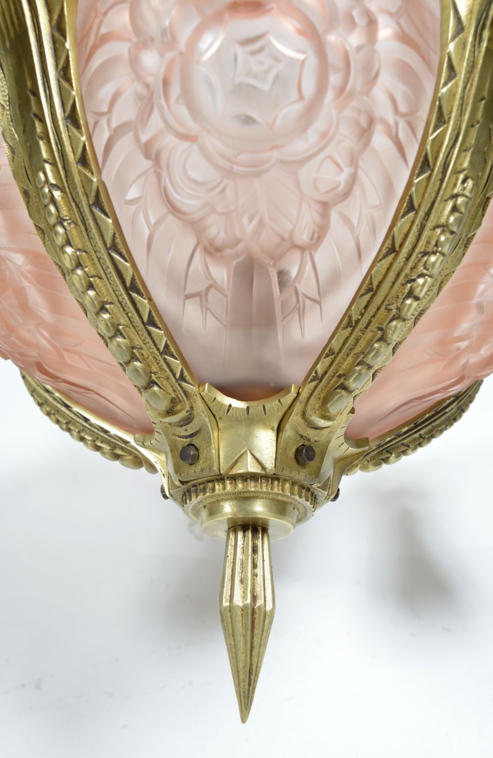 1930s French Art Deco Brass Glass Chandelier Hettier & Vincent Freres Hanots photo vintage