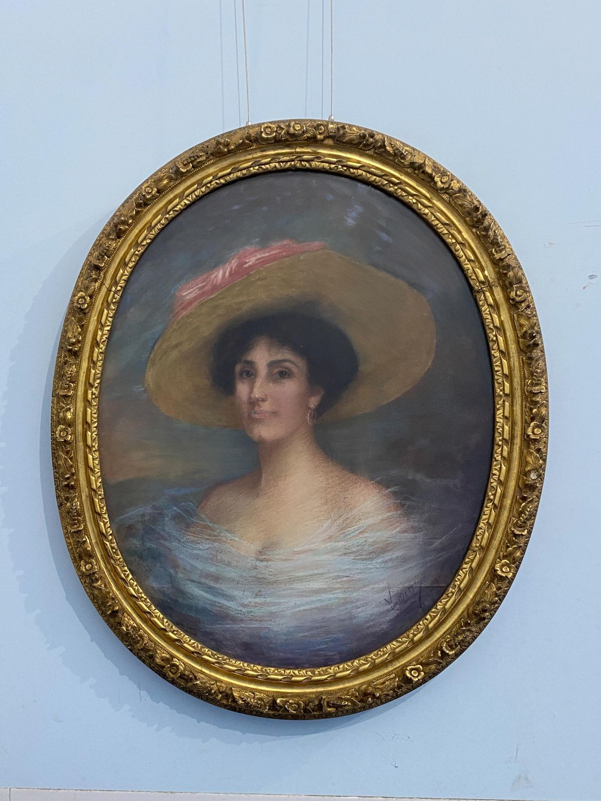 Antico Dipinto Francese A Pastello "Ritratto Di Donna", Firmato , Datato 1915 photo for sale