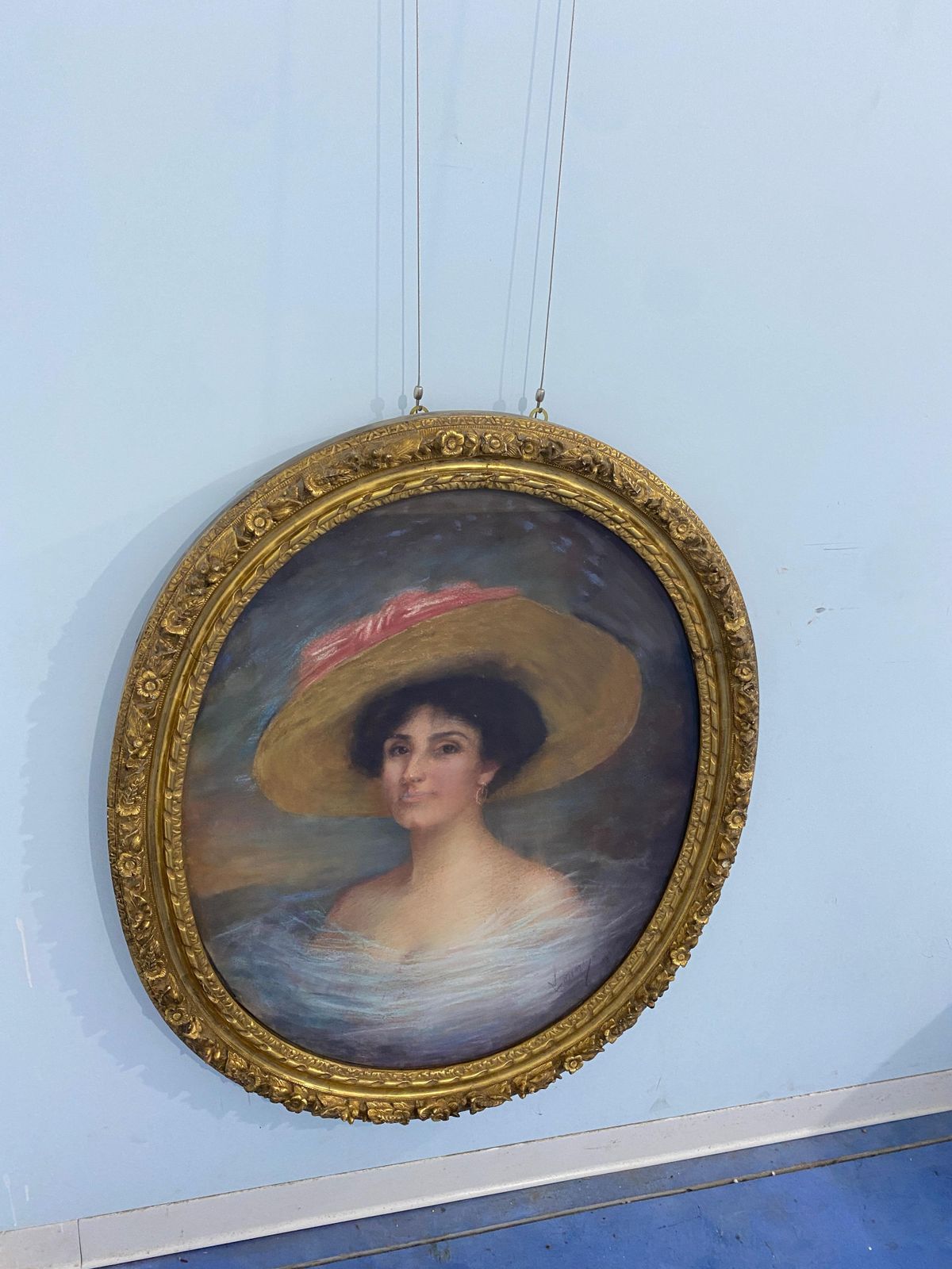 Antico Dipinto Francese A Pastello "Ritratto Di Donna", Firmato , Datato 1915 photo vinterior