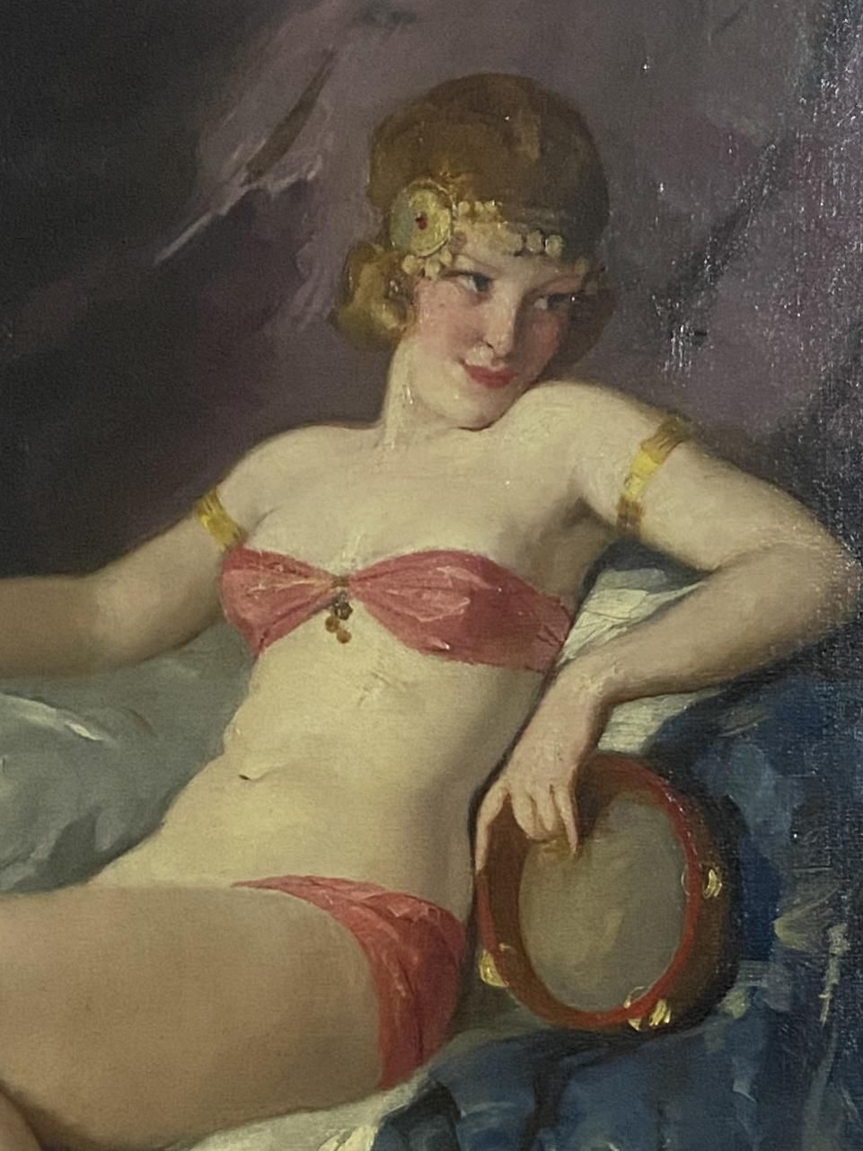 Antico Dipinto A Olio Art Deco "Danzatrice" Firmato Szantho Maria, Ungheria 1940 photo vinterior