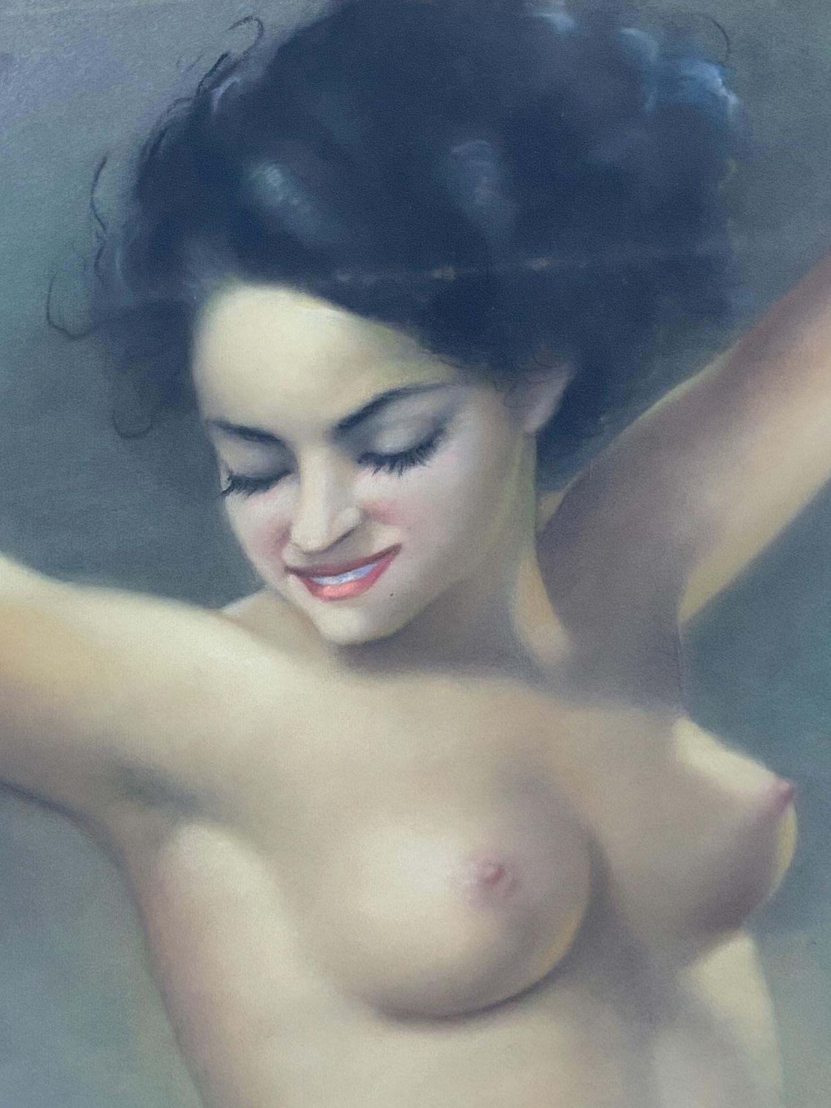 Dipinto Art Deco A Pastello "Nudo Femminile" Firmato Fried Pal 1930 photo Art