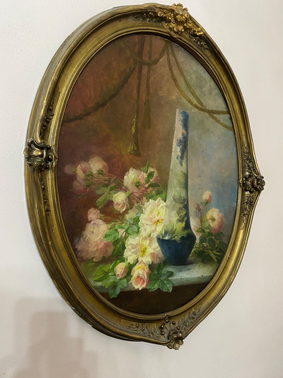 Antico Dipinto A Olio "Natura Morta Con Fiori" Firmato Guerin Therese Inizio 900 photo for sale