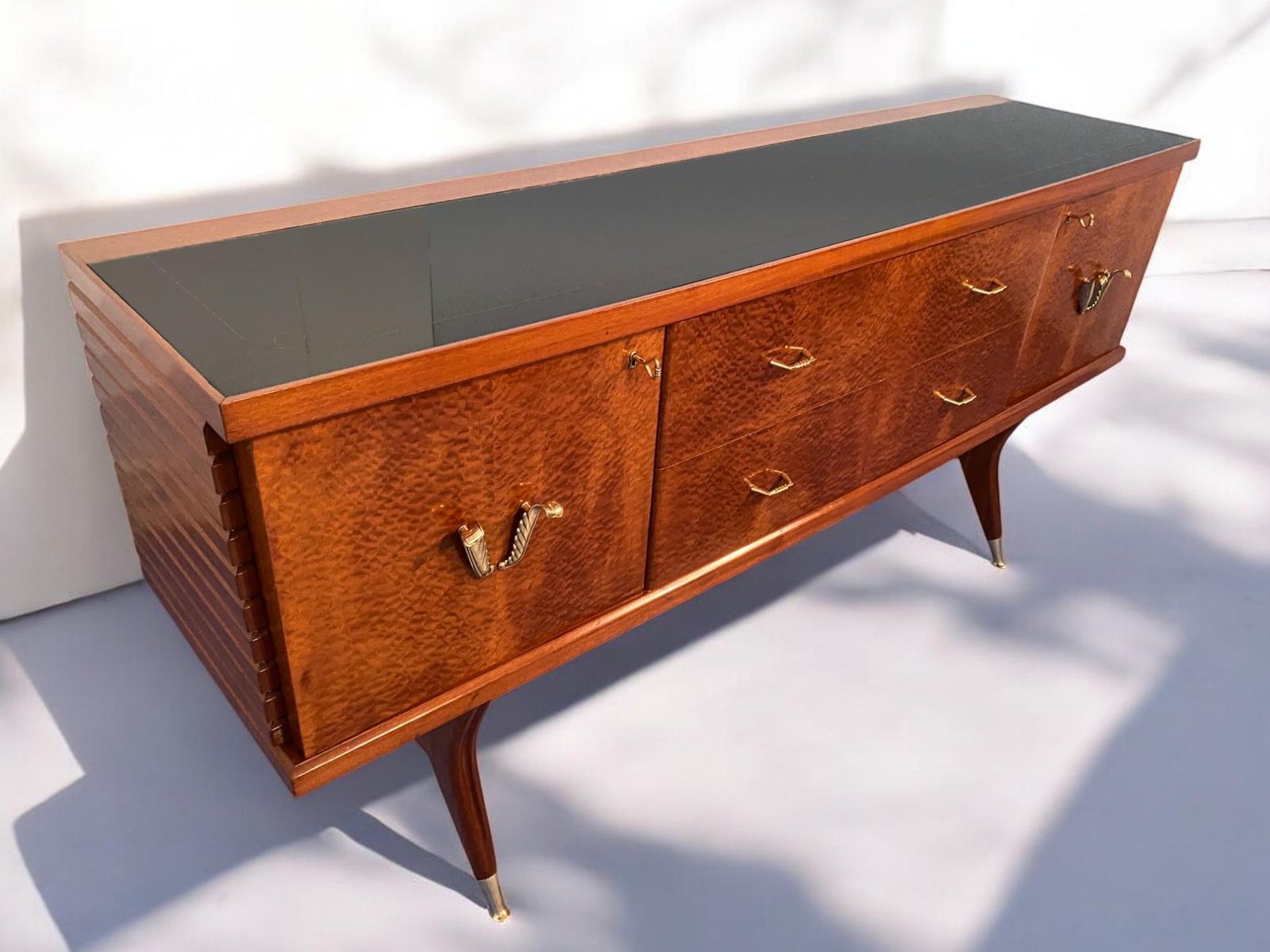 photo for sale Italian Midcentury Amboyna Briar Sideboard By Vittorio Dassi, 1950s