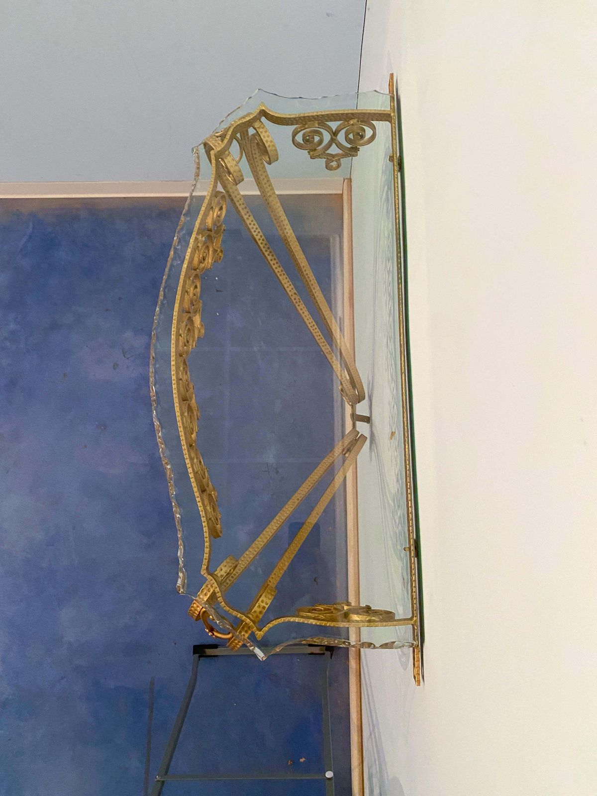 Italian Midcentury Green Crystal Gold Iron Console Table By Pier Luigi Colli photo for sale