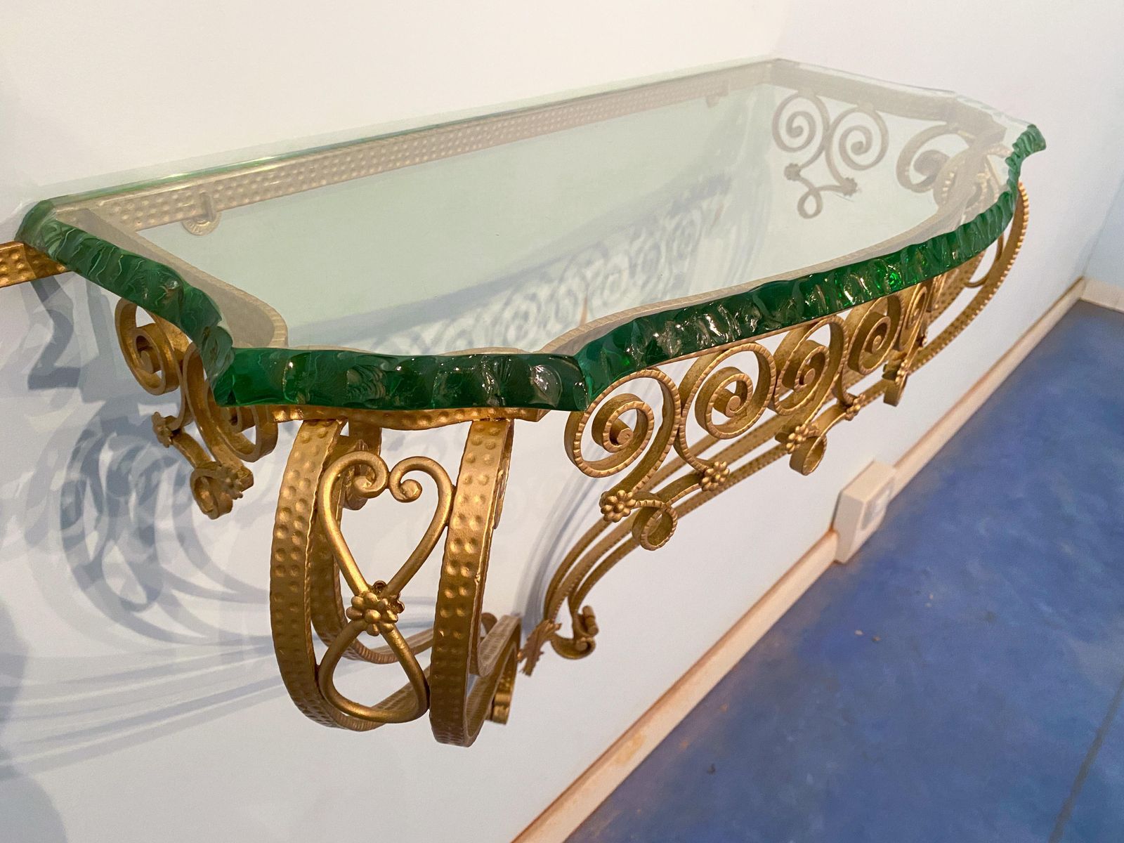 Italian Midcentury Green Crystal Gold Iron Console Table By Pier Luigi Colli photo Furniture